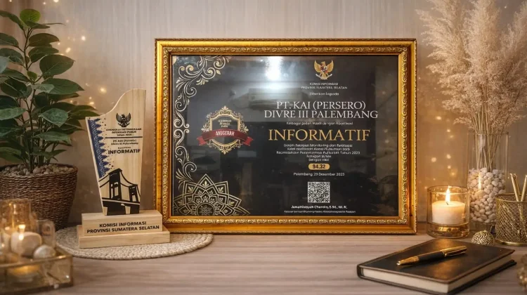 KAI Divre III Palembang Raih Predikat Badan Publik Informatif